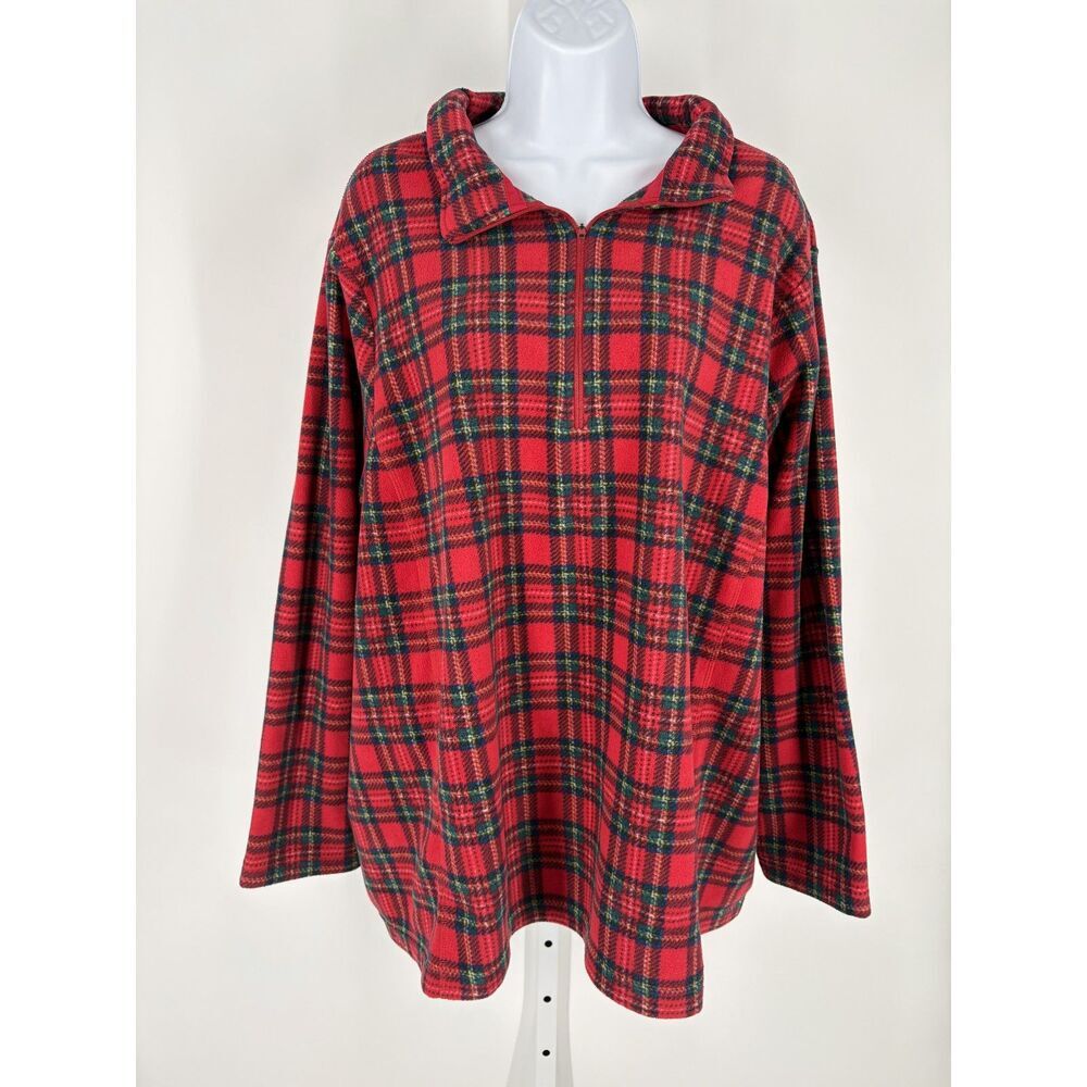 Red Plaid Fleece Quarter Zip Pullover/ Long Sleeve Top
